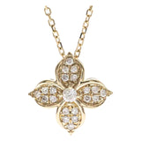 14K Yellow Gold Flower Diamond Necklace with 0.16Tw Round Diamonds