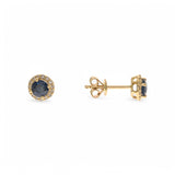 14K  Yellow Gold Stud Earrings with 0.63Tw Round Sapphires and 0.11 Tw Round Diamonds
