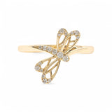 14K Yellow Dragonfly Diamond Fashion  Ring with 0.14Tw Round Diamonds