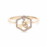 14K Yellow Bee Diamond Fashion  Ring with  0.15Tw Round Diamonds