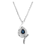 14K White Gold Fancy Link Diamond Necklace with One Pear Sapphire and 0.06 Tw Round Diamonds