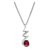 14K White Gold Fancy Link Diamond Necklace with One Oval Ruby and 0.07 Tw Round Diamonds