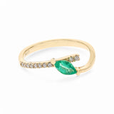 14K Yellow Modern Fashion  Ring with 0.36Tw marquise Emeralds and 0.08Tw  Round Diamonds