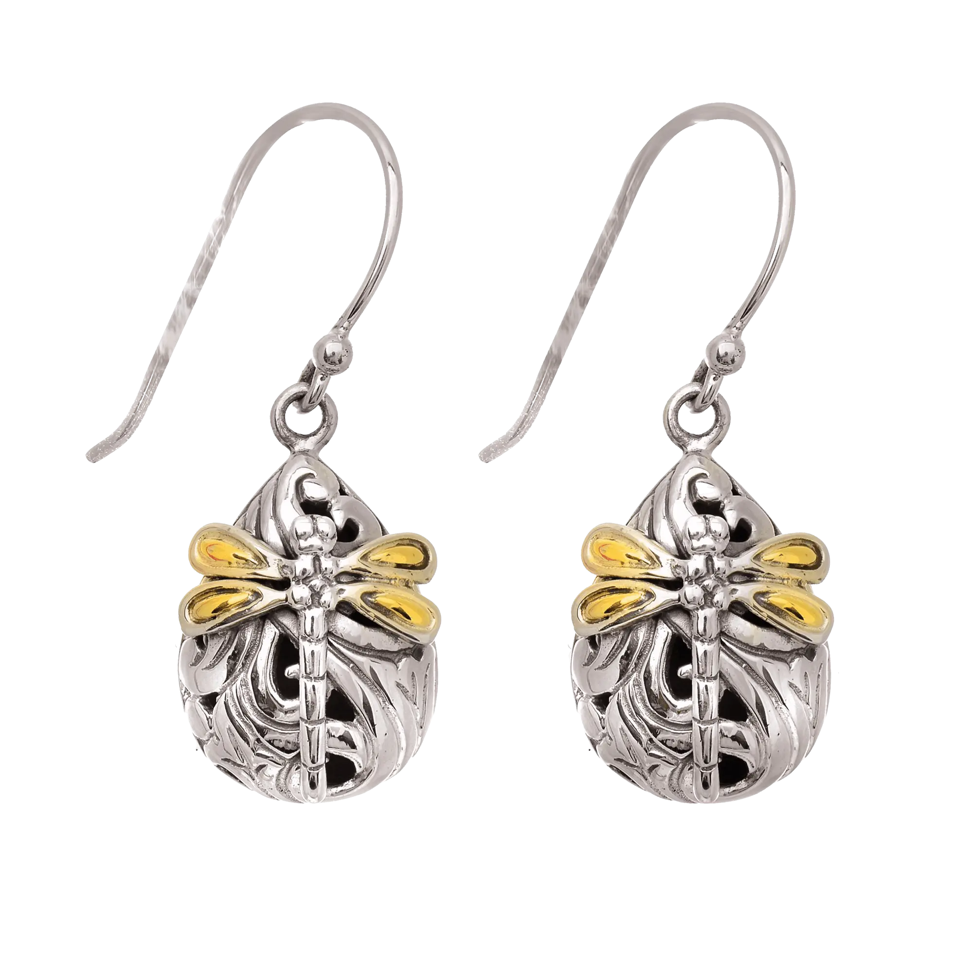 Gold +Silver Oxide Designer T/Drop Dragonfly Drop Earrings