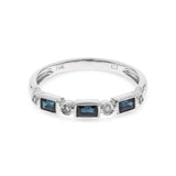 14K White Band Fashion  Ring with 0.37Tw Baguette Sapphires and 0.06Tw Round Diamonds