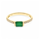 14K Yellow Modern Fashion  Ring with 0.62Tw Rectangular Cushion Emeralds and 0.19Tw  Round Diamonds