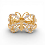14K Yellow Gold Butterfly with CZ Fashion Women's Ring