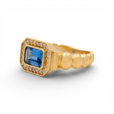14K Yellow Gold Blue Stone Fashion Women's Ring