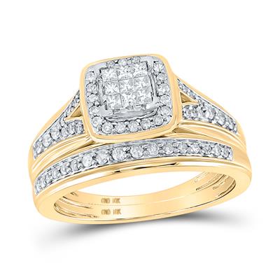 10k Yellow Gold Princess Diamond Square Matching Wedding Ring Set 3/4 Cttw