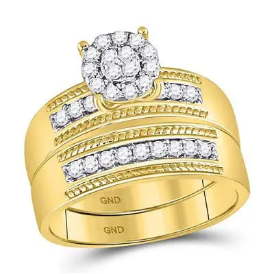 10k Yellow Gold  Classic 3 Pieces Set Ring 0.75 tw Round Diamonds Miral Jewelry