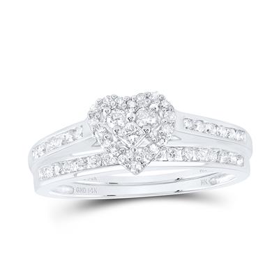 A Miral Jewelry 14k White Gold Diamond Heart Bridal Wedding Ring Set 1/2 Cttw, available in various ring sizes.