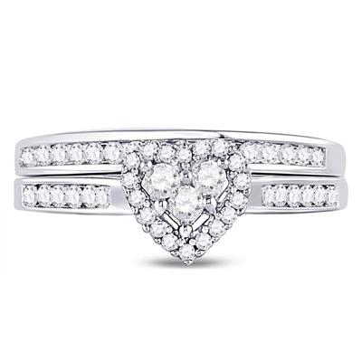 A Miral Jewelry 14k White Gold Diamond Heart Bridal Wedding Ring Set 1/2 Cttw.