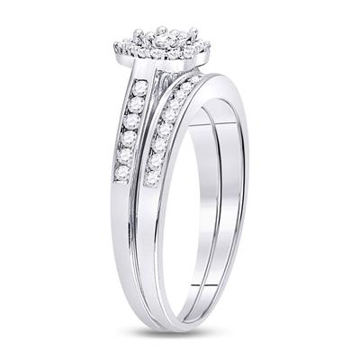 A 14k White Gold Diamond Heart Bridal Wedding Ring Set 1/2 Cttw by Miral Jewelry, available in various ring sizes.