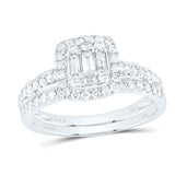 10K White Gold Modern Diamond Bridal Set Ring with 0.75Tw Baguette and Round Diamonds