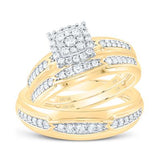 10k Yellow Gold  Square 3 Pieces Set with 0.50tw Round Diamonds