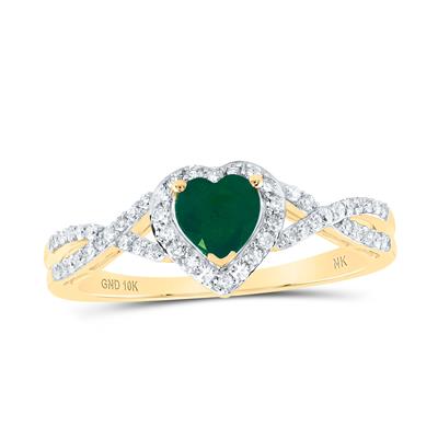A Miral Jewelry 10k Yellow Gold Heart Emerald Fashion Ring in 5/8 Cttw.