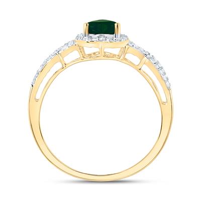 A stunning 10k Yellow Gold Heart Emerald Fashion Ring 5/8 Cttw by Miral Jewelry, showcasing exquisite diamonds.