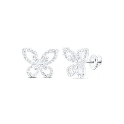 10K  White Gold Butterfly Earrings with 0.33Tw Round Diamonds Miral Jewelry