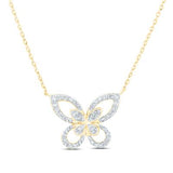 10k Yellow Gold Butterfly Diamond Necklace 18" with 0.25Tw Round Diamonds