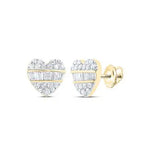 10K  Yellow Gold Heart Earrings with 0.37Tw Round an Baguette Diamonds Miral Jewelry