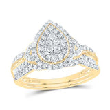 14K Yellow Gold Pear Diamond Bridal Set Ring with 0.50Tw Round  Diamonds