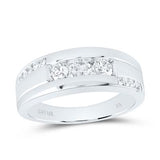 10K  White Gold Men's Wedding Band with 0.75Tw Rounds Diamonds