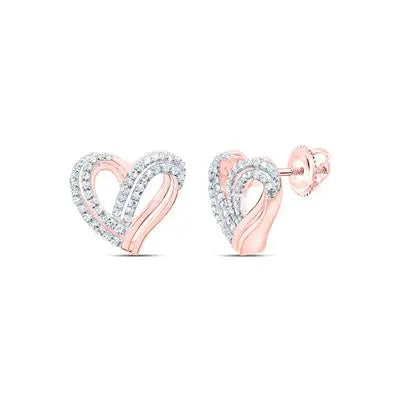 10K  Rose Gold Heart Earrings with 0.33Tw Round Diamonds Miral Jewelry