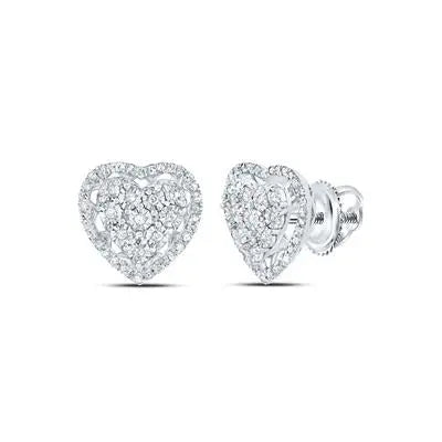 10K  White Gold Heart Earrings with 0.25Tw Round Diamonds Miral Jewelry