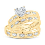 10k Yellow Gold  Heart  3 Pieces Set with 0.25tw Round Diamonds