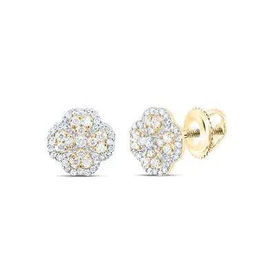 10K  Yellow Gold Flower Earrings with 0.12Tw Round Diamonds Miral Jewelry