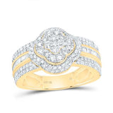 10K Yellow Gold Flower Diamond Fashion Ring with 1.00Tw Round Diamonds