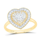 14K Yellow Gold Heart Diamond Fashion Ring with 0.50Tw  Baguette and Round Diamonds