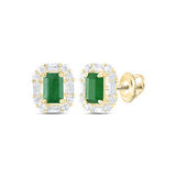 14K  Yellow Gold Stud Earrings with 0.62Tw Baguette and Round Diamonds with Emerald