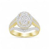 10K Yellow Gold Oval Diamond Engagement Ring with 1.00Tw Baguette and Round Diamond