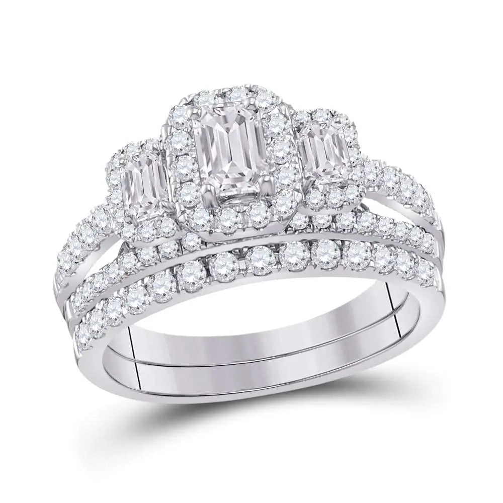 Diamond 3 - stone Halo Bridal Wedding Ring Set 1 - 1/2 Cttw (Certified) - Miral Jewelry