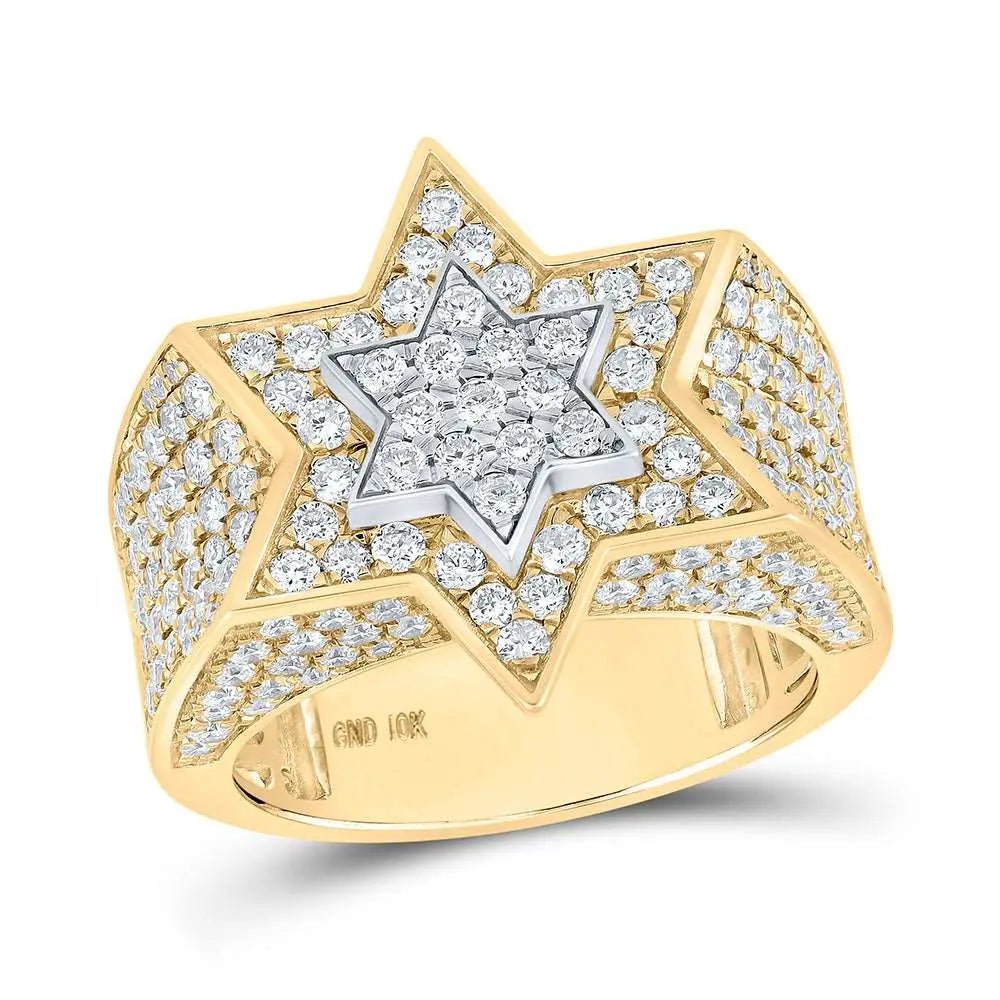 10K Yellow Gold Men's Star Diamond Ring 3.38 ct tw