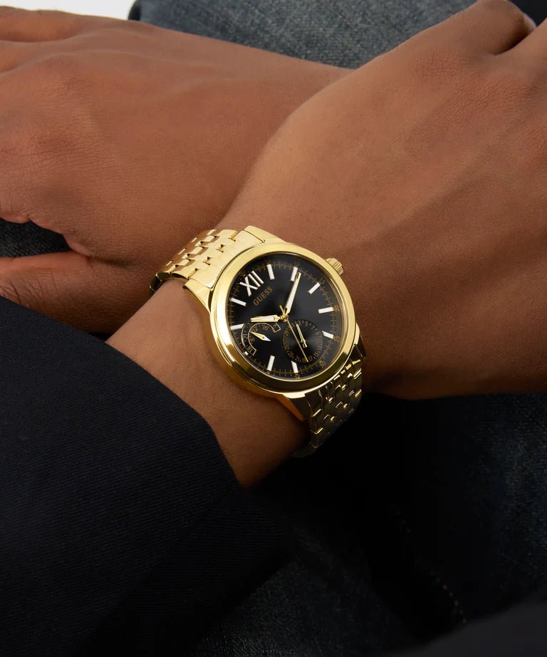 GUESS Mens Gold Tone Multi - function Watch - Miral Jewelry