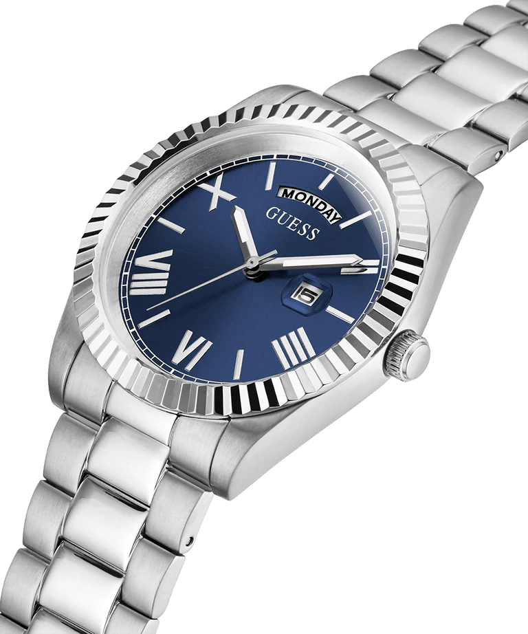 GUESS Mens Silver Tone Day/Date Watch - Miral Jewelry