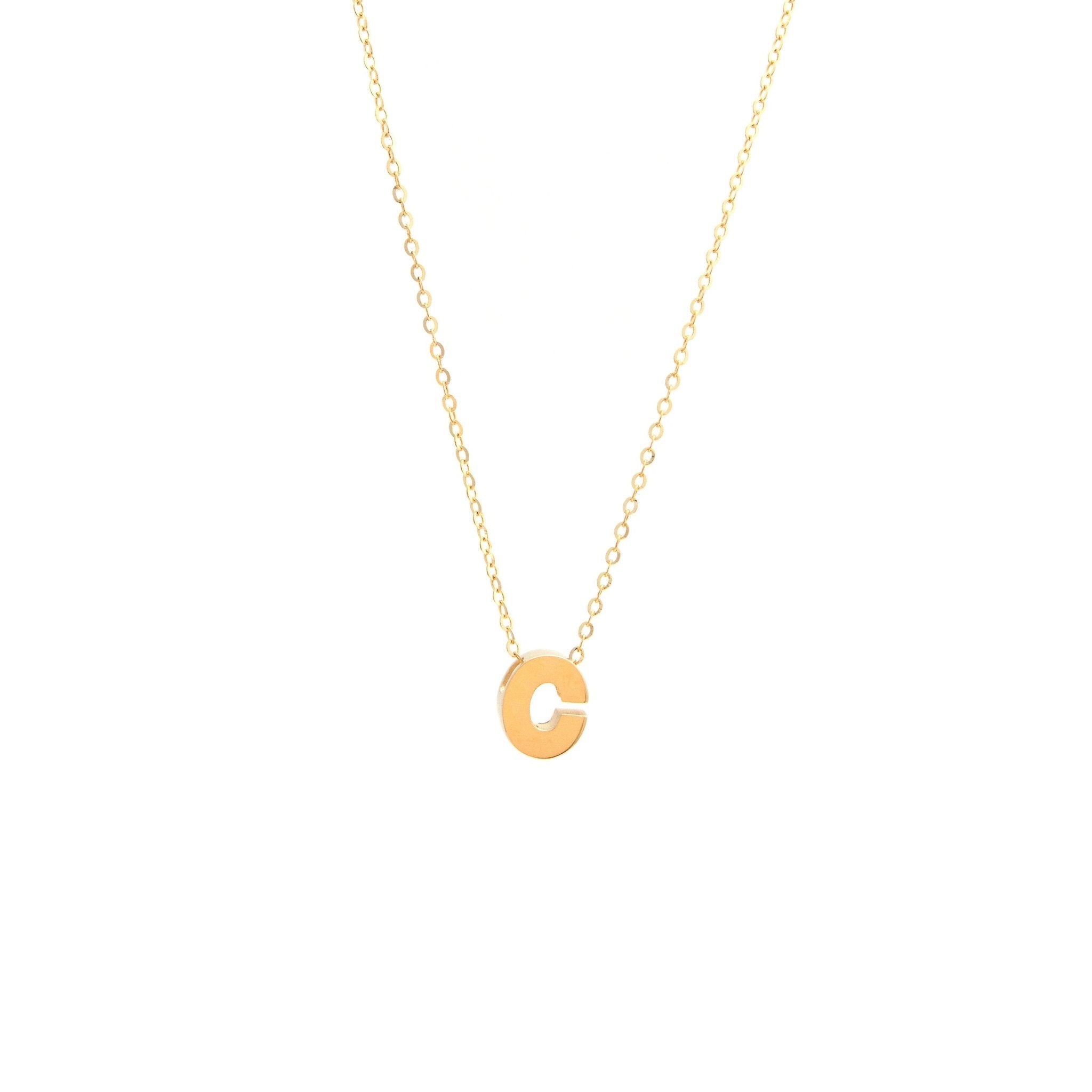 Initial C in 14k Yellow Gold Necklace 18" - Miral Jewelry