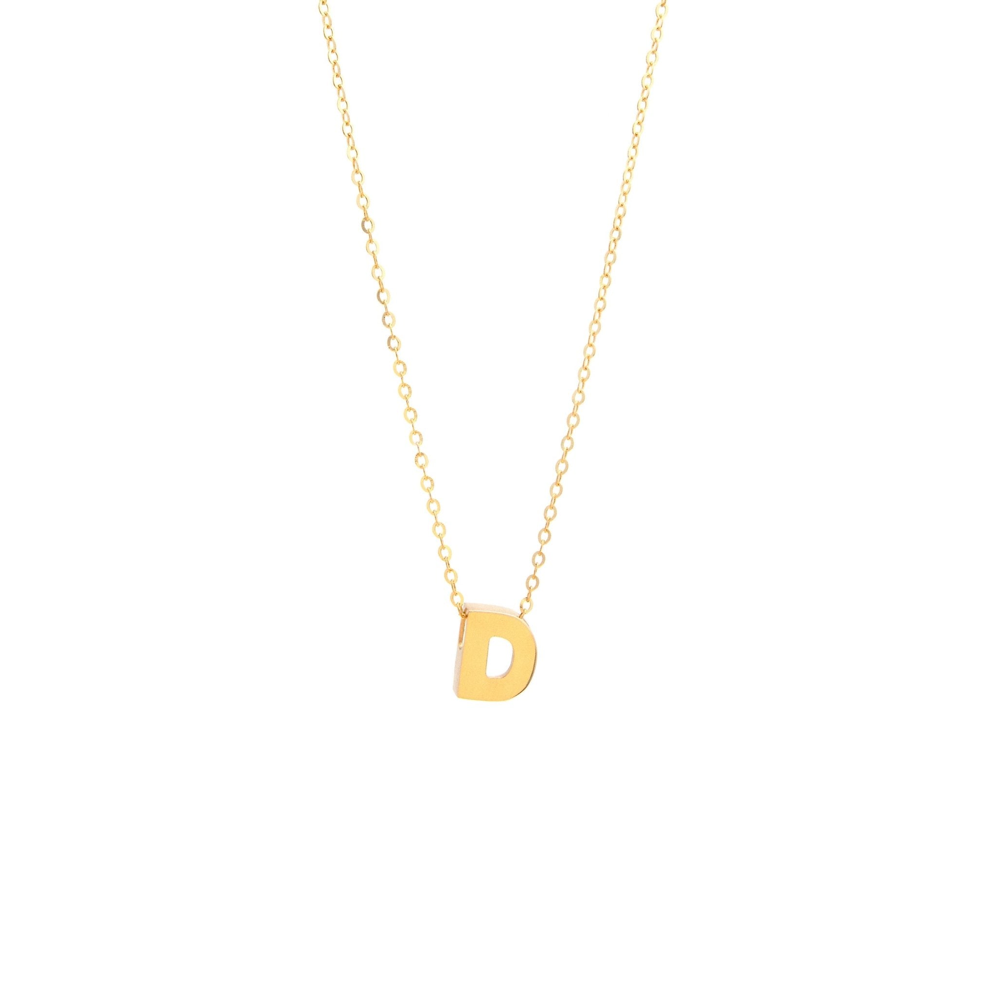 Initial D in 14k Yellow Gold Necklace 18" - Miral Jewelry