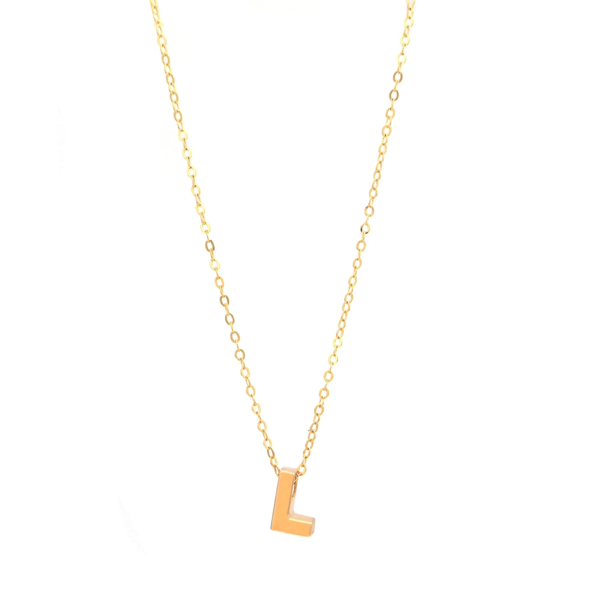 Initial L in 14k Yellow Gold Necklace - Miral Jewelry