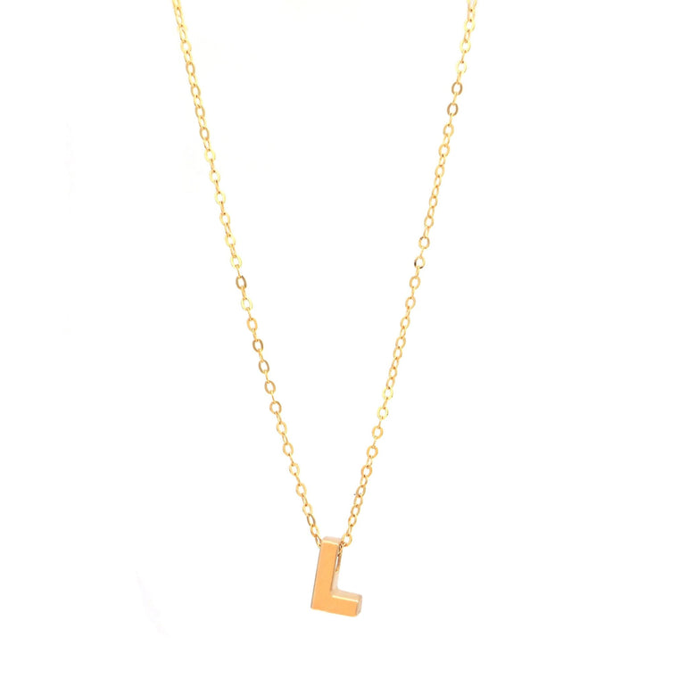 Initial L in 14k Yellow Gold Necklace - Miral Jewelry