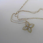 Lady's Yellow 10 Karat Classic Diamond Necklace Length 18 0.25tw Round Diamonds with earrings - Miral Jewelry