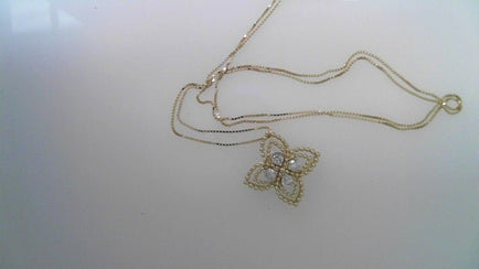 Lady's Yellow 10 Karat Classic Diamond Necklace Length 18 0.25tw Round Diamonds with earrings - Miral Jewelry