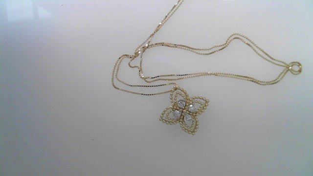Lady's Yellow 10 Karat Classic Diamond Necklace Length 18 0.25tw Round Diamonds with earrings - Miral Jewelry