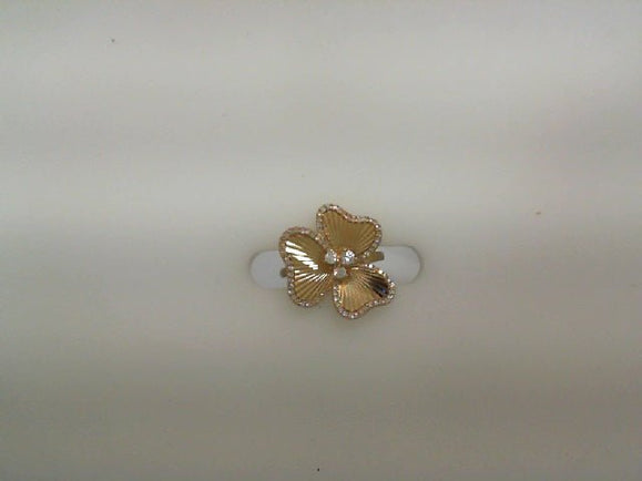 Lady's Yellow 14 Karat Flower Diamond Fashion Ring Size 7 With 0.30Tw Round Diamonds - Miral Jewelry