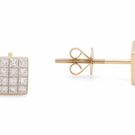 14K Yellow Gold Square Stud Diamond Earrings  with 0.85Tw  Square Diamonds