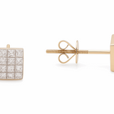14K Yellow Gold Square Stud Diamond Earrings  with 0.85Tw  Square Diamonds