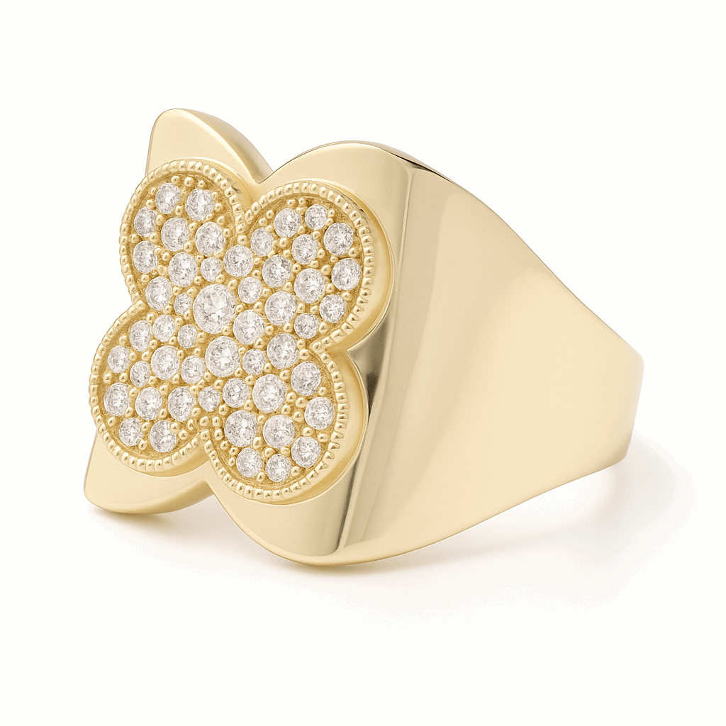 10K  Yellow Gold  Flower Fashion with Cz Women's Ring