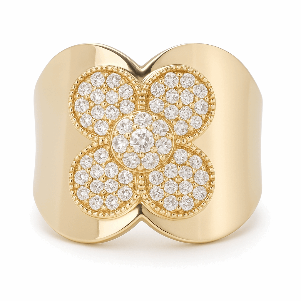 10K  Yellow Gold  Flower Fashion with Cz Women's Ring